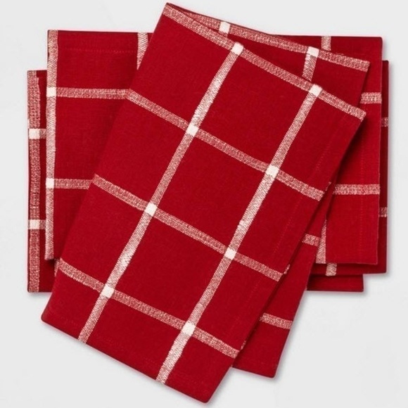 NWT - (set of 12) Red & White Window Pane 100% Cotton Material Napkins - Picture 1 of 2